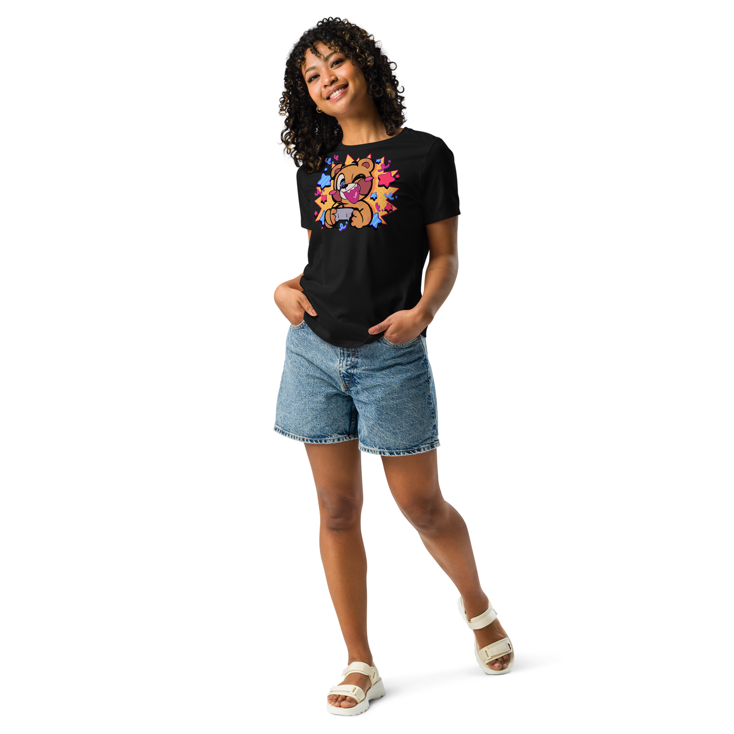 Entspanntes T-Shirt für Damen mit Comic-Pop-Gamer-Motiv