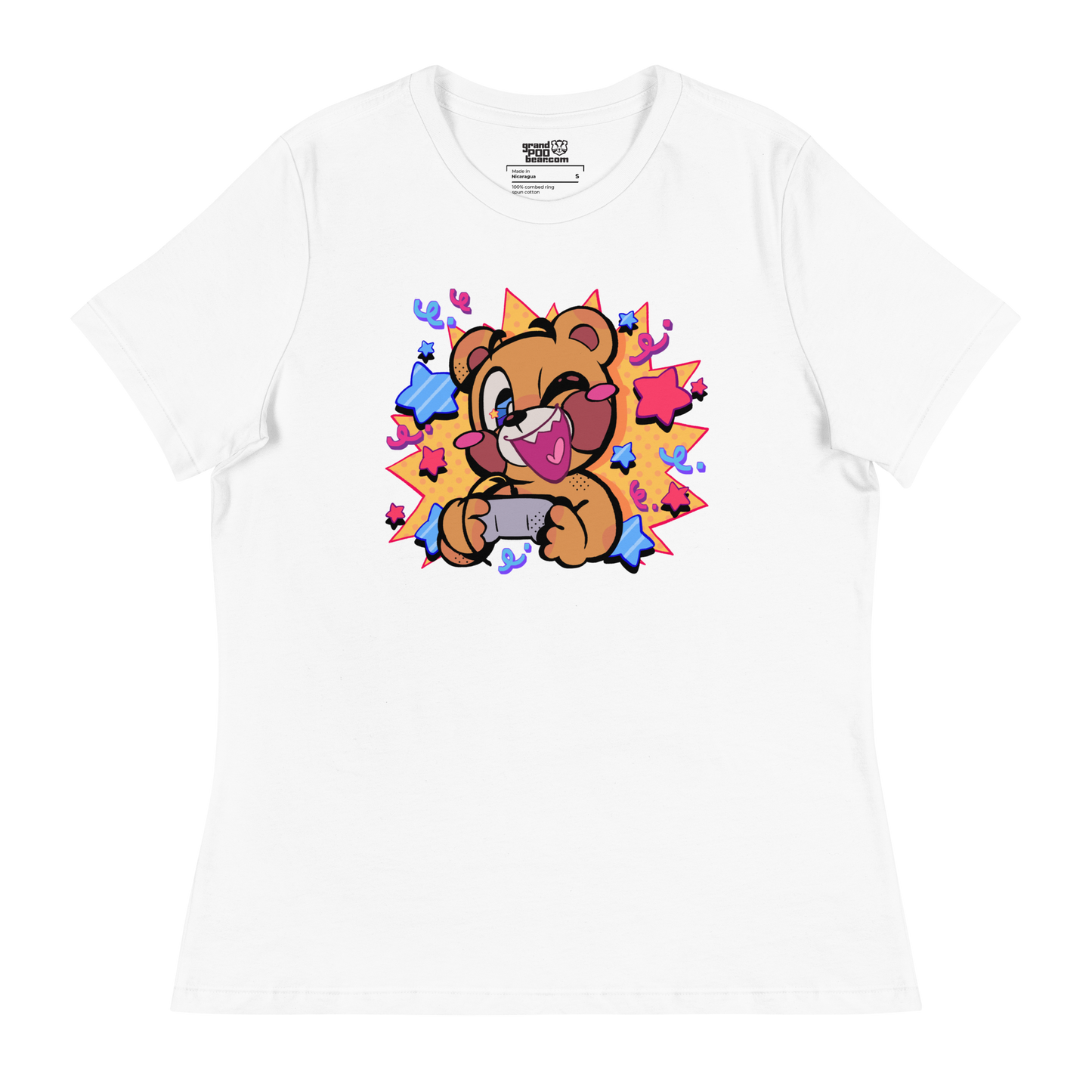 Entspanntes T-Shirt für Damen mit Comic-Pop-Gamer-Motiv