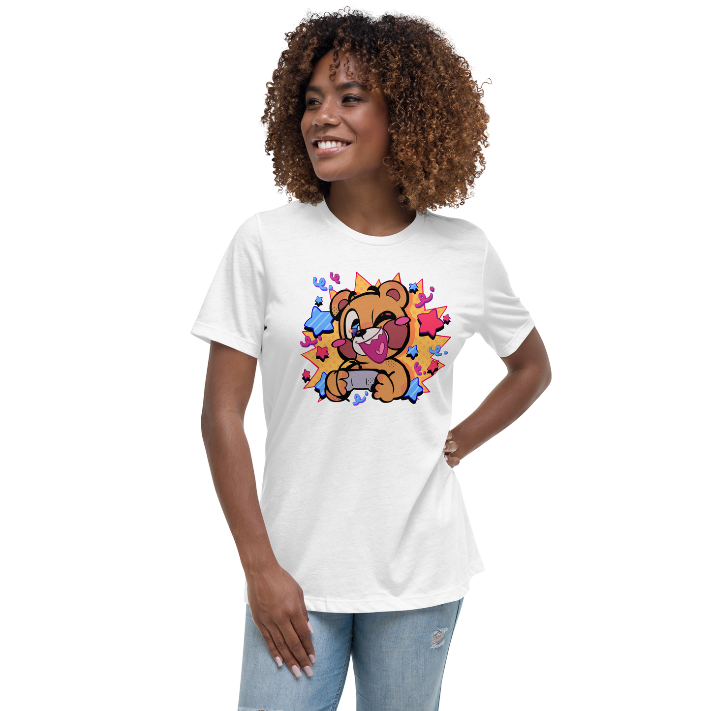Entspanntes T-Shirt für Damen mit Comic-Pop-Gamer-Motiv